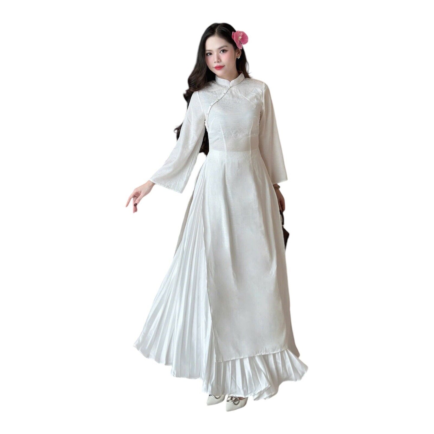 White silk ao dai with inner skirt