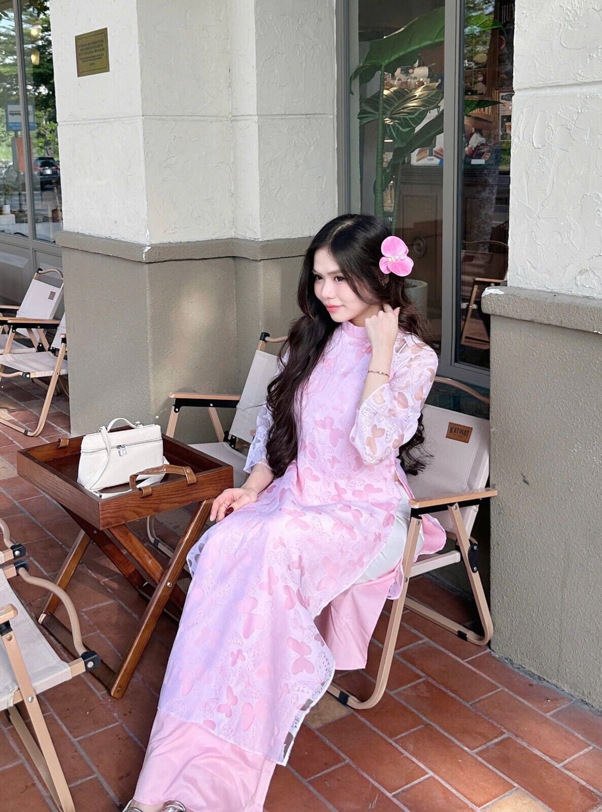 Vietnamese modern Ao dai with butterfly pattern - Vietnamese dress