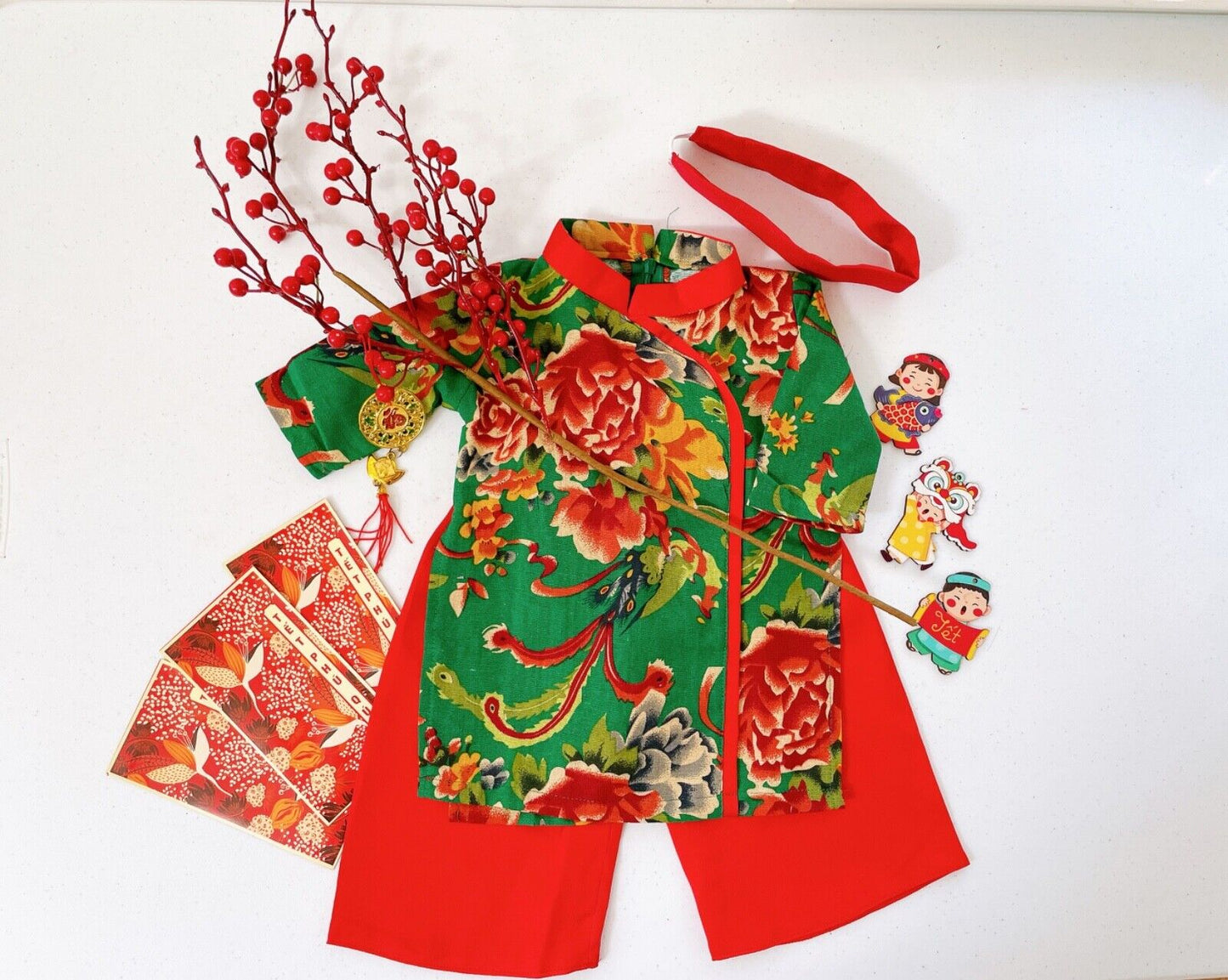 NEWBORN BABY, INFANT, BOY AND GIRL AO DAI WITH HEADPIECE