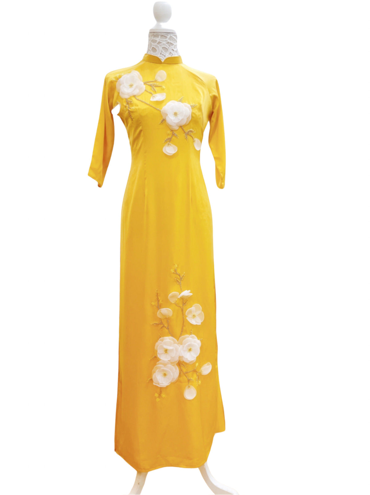 Vietnamese silk Ao dai with 3d flowers