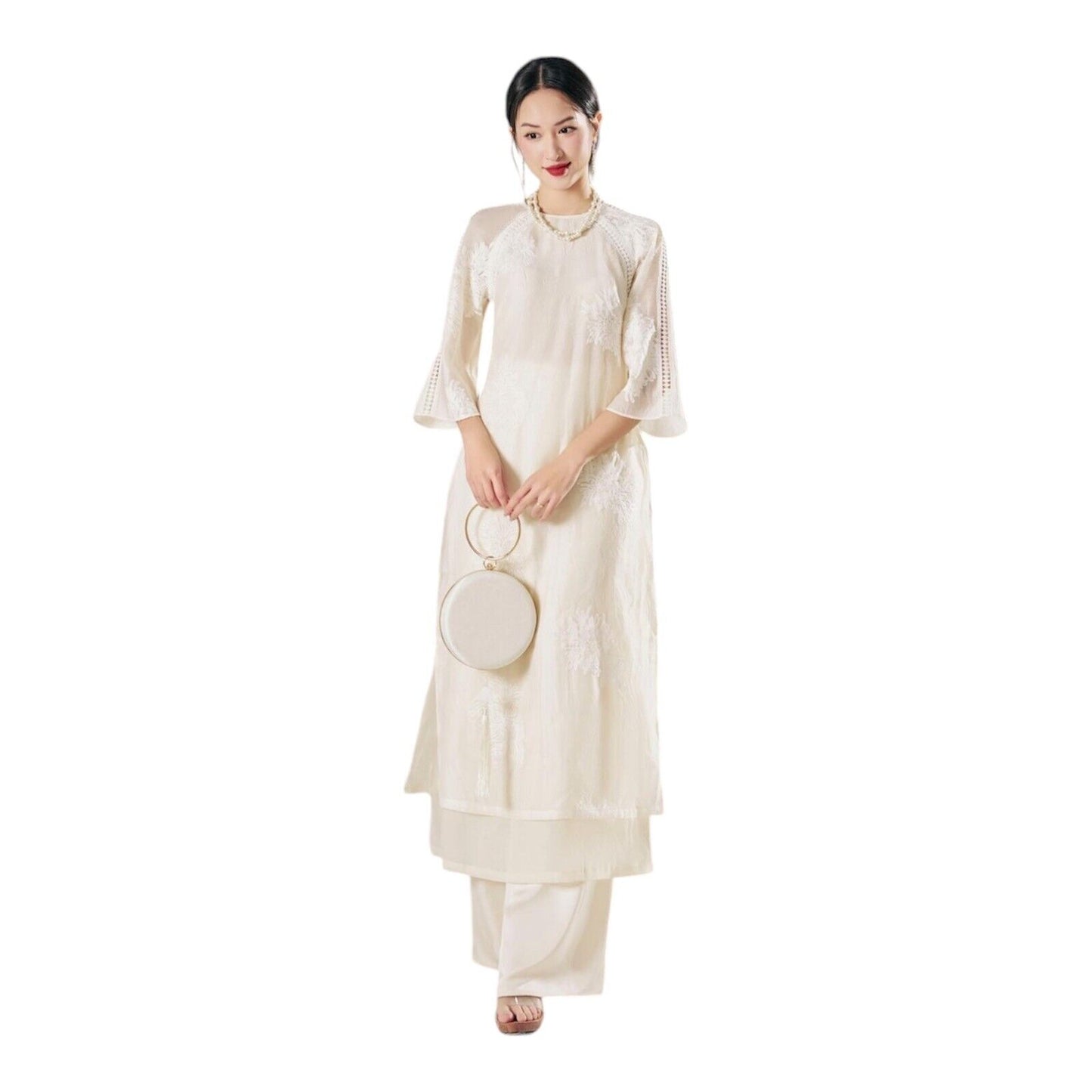 modern ao dai in white/ cream colour- Ao Dai loose fit, big sizes, over size