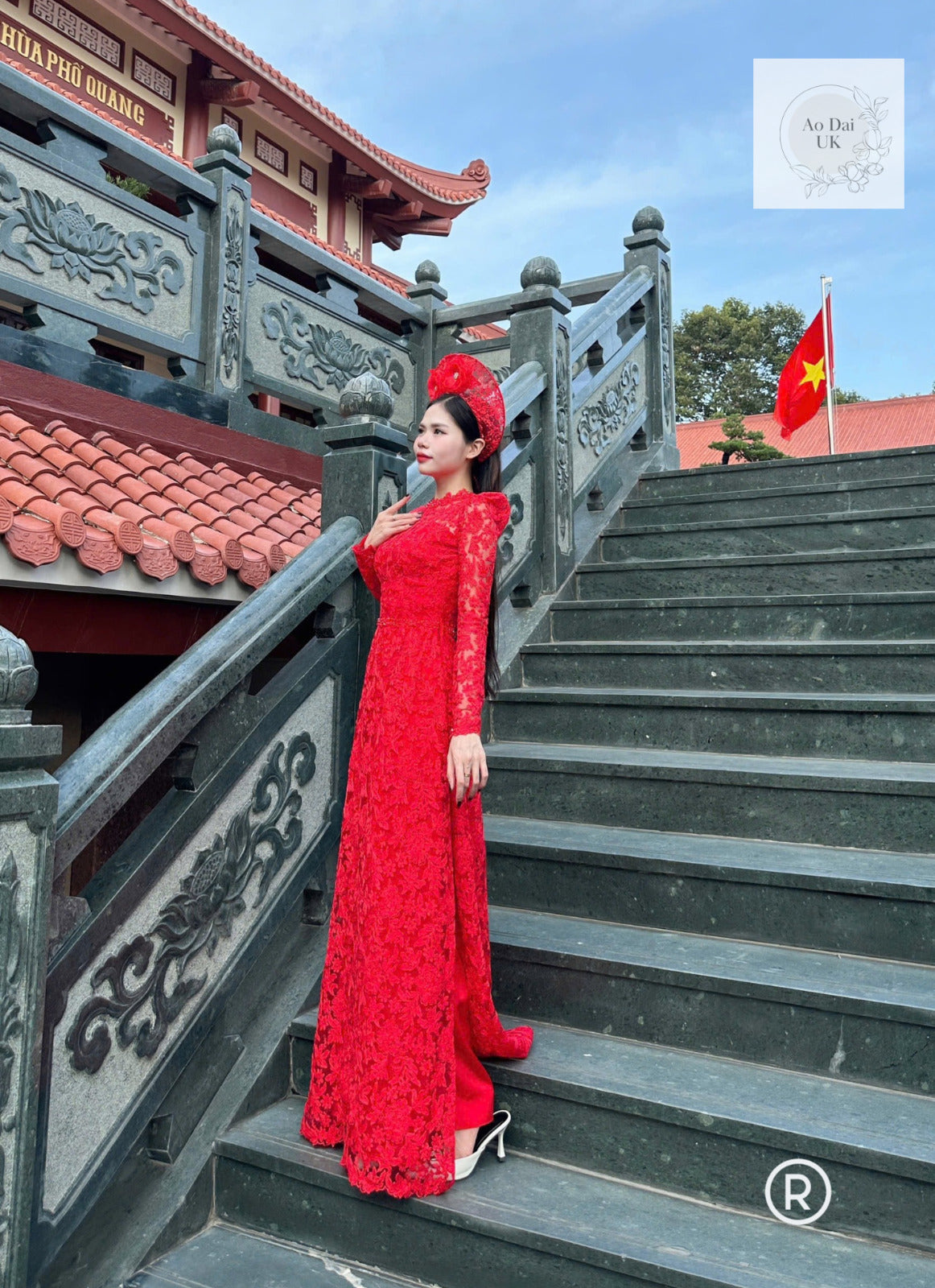 Red lace wedding Ao dai - Vietnamese traditional wedding dress, gown