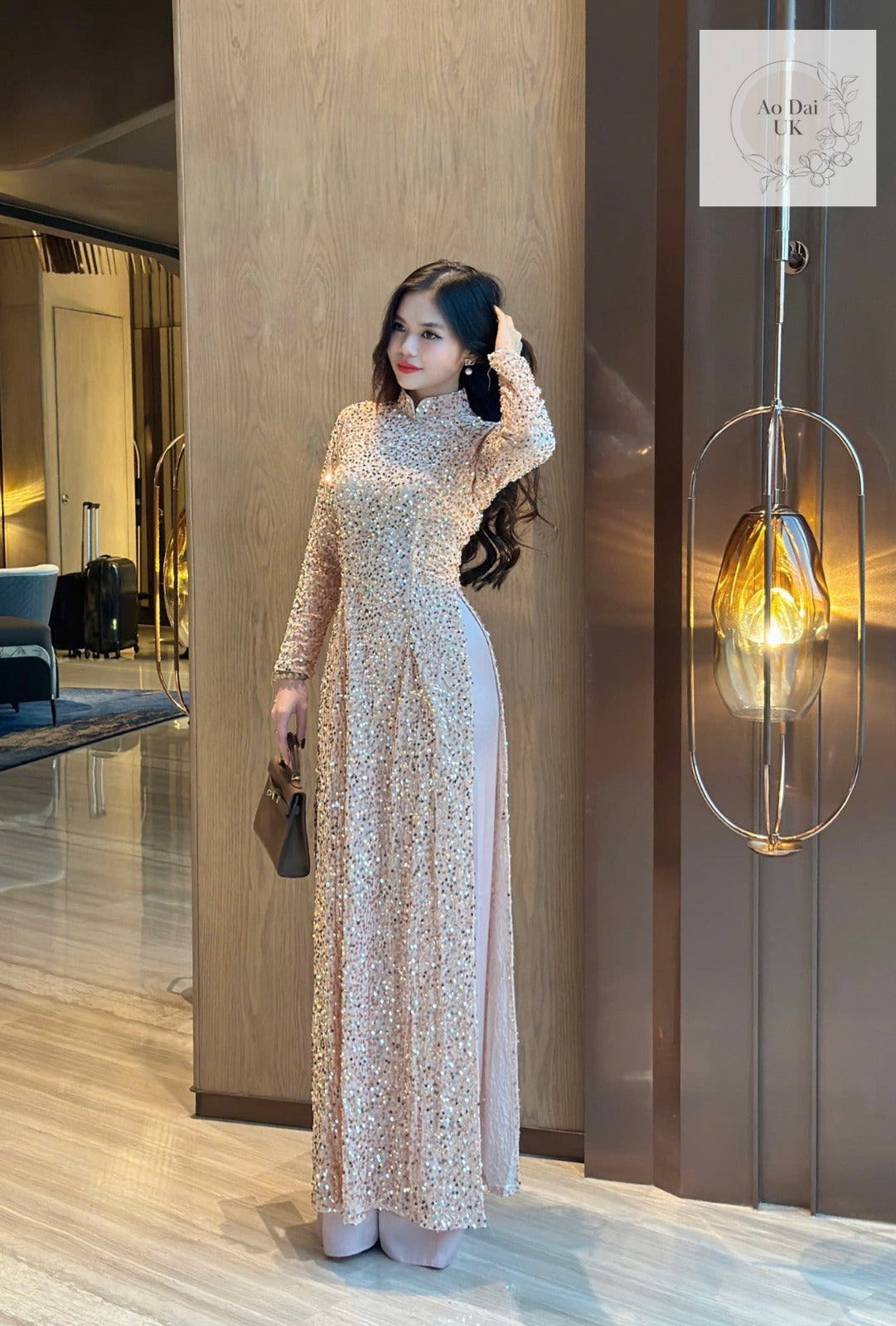 Nude Pink Sequin Vietnamese Ao Dai