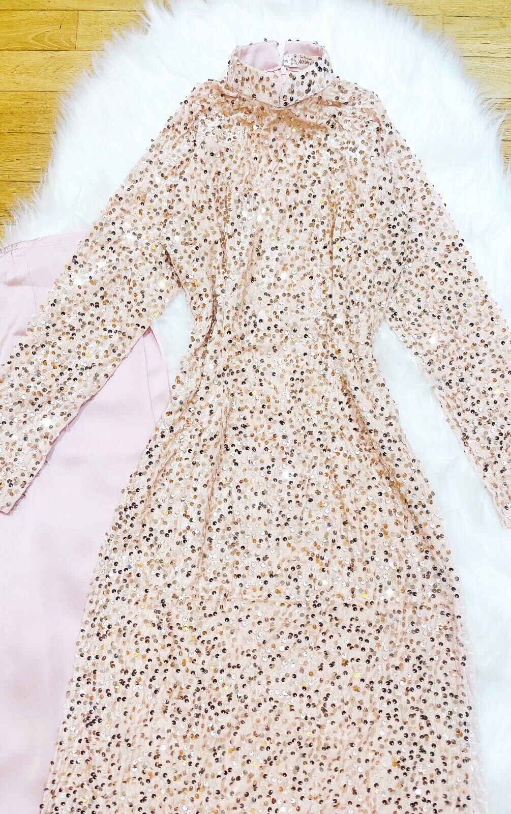 Nude Pink Sequin Vietnamese Ao Dai