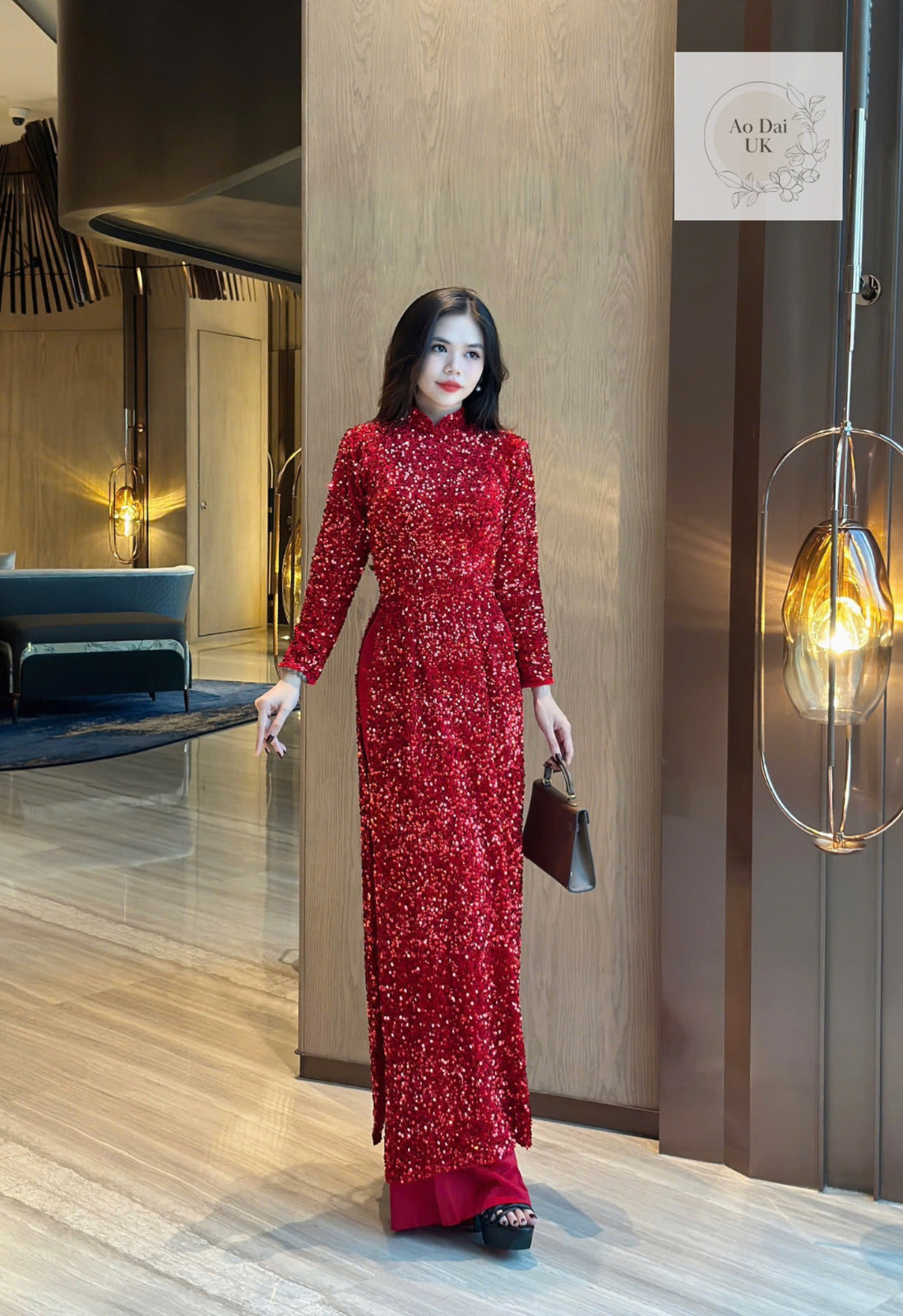 Red Sequin Velvet Ao dai