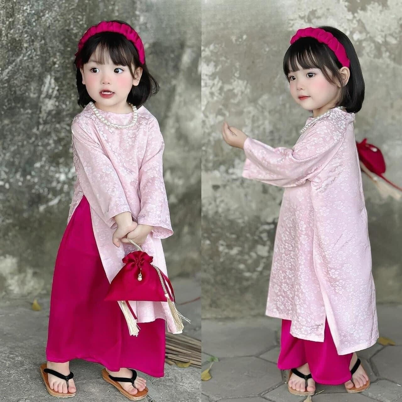 Kid, baby, toddler girl ao dai and headband - Vietnamese traditional dress