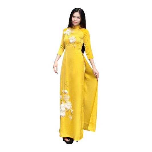 Vietnamese silk Ao dai with 3d flowers