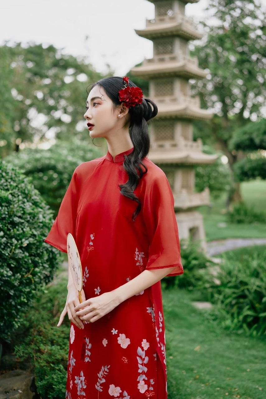 Printed organza ao dai for women