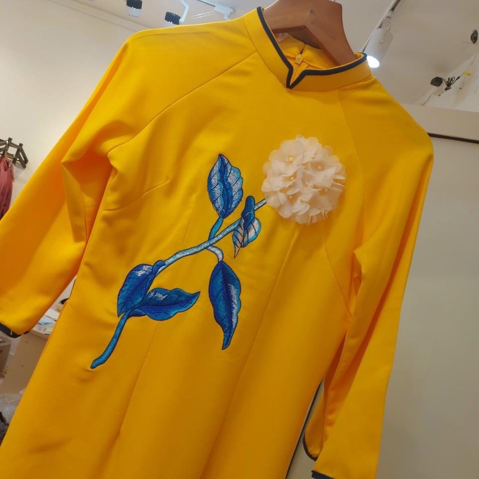 Embroidered organza women ao dai- yellow