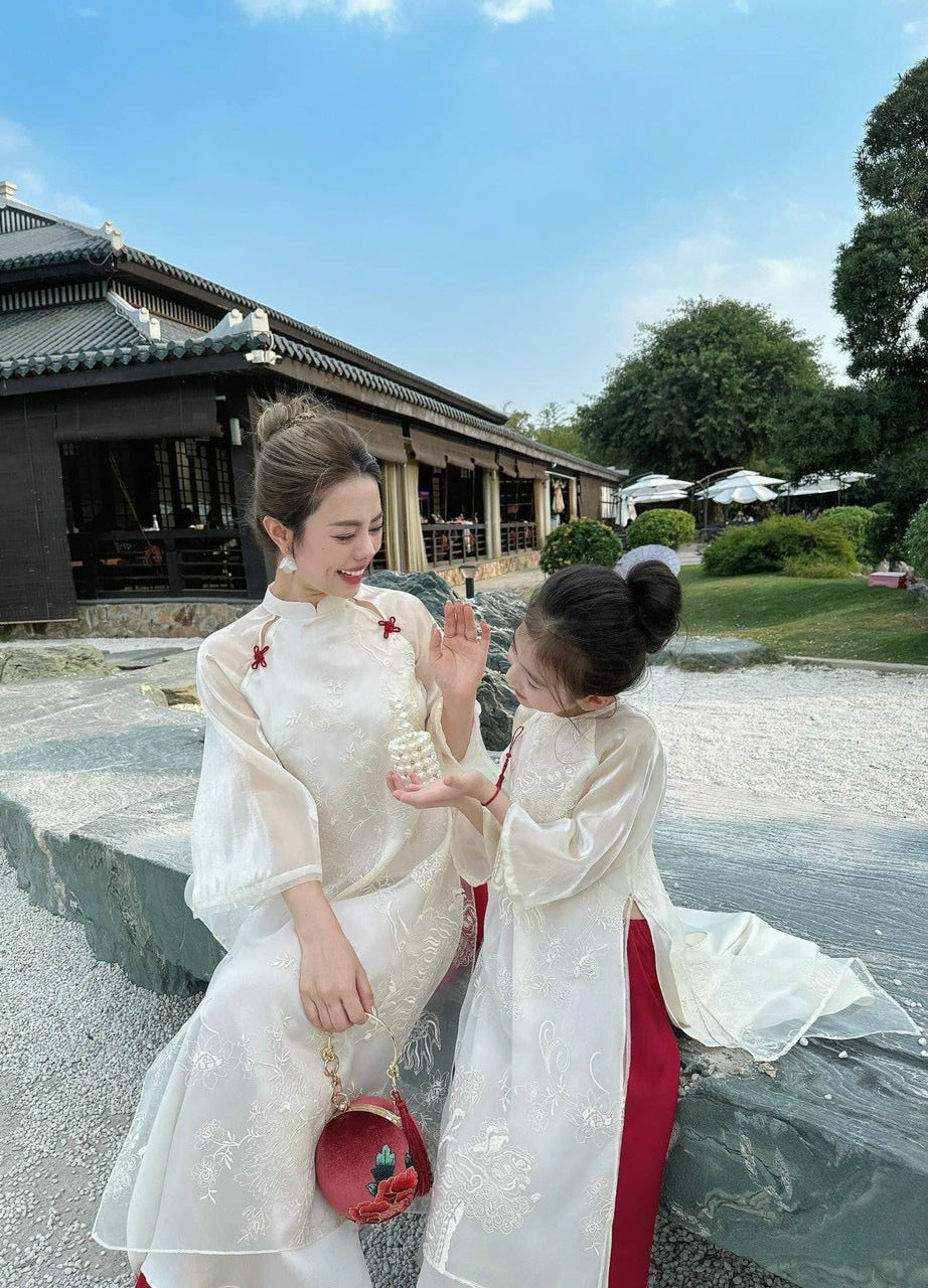 Women and kid matching ao dai- Vietnamese traditional clothes for babies, girls, kids, women, female