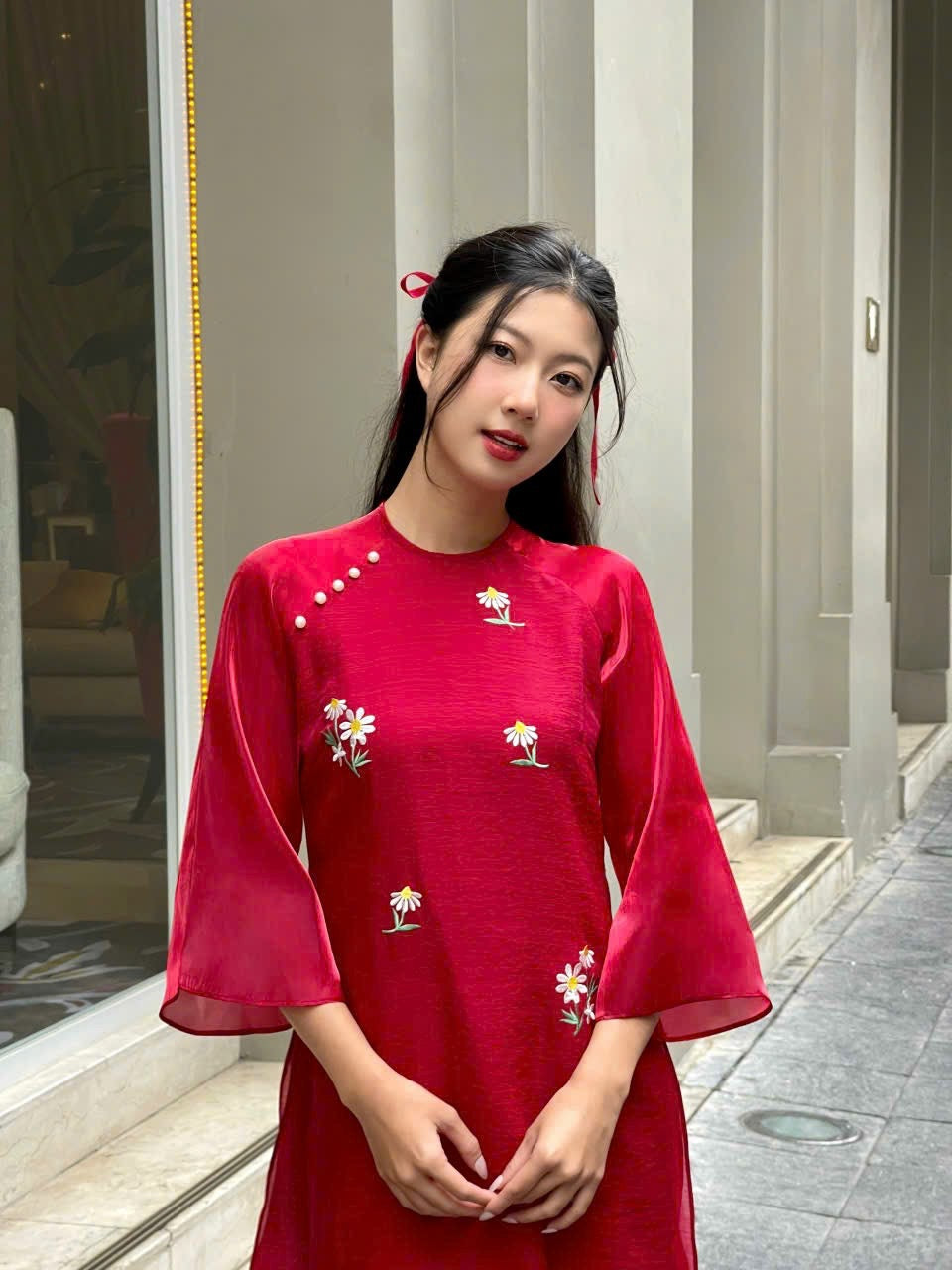 Women and kid matching ao dai- Vietnamese traditional dress for female, girls, kids, teens