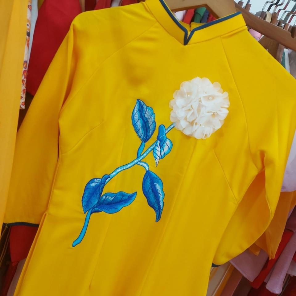 Embroidered organza women ao dai- yellow