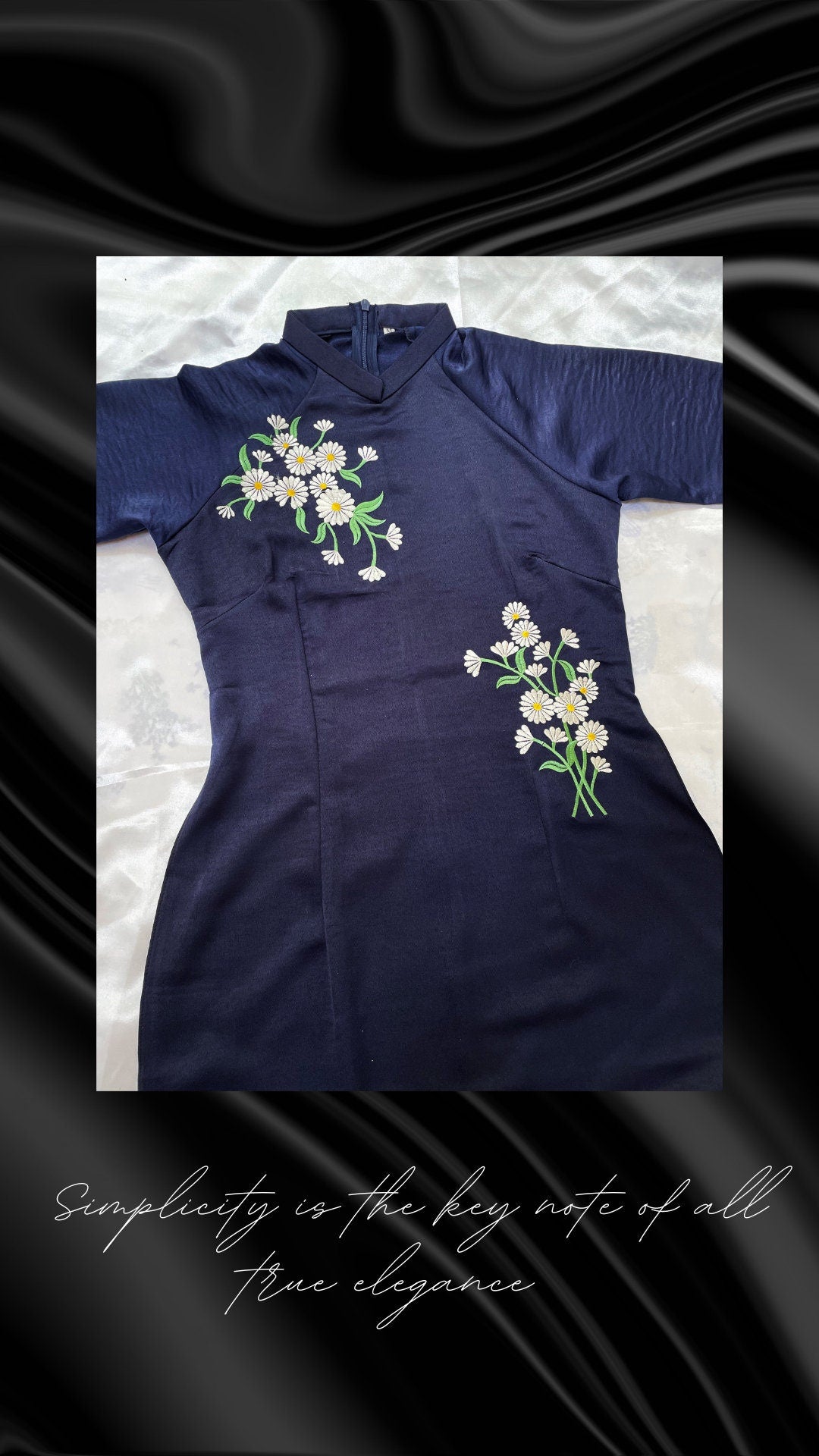 Vietnamese traditional ao dai with daisy embroidery - Ao Dai big sizes, over sizes