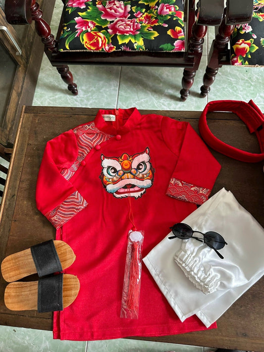 Silk ao dai and headband- Baby, infant, newborn ao dai for boys- baby first ao dai