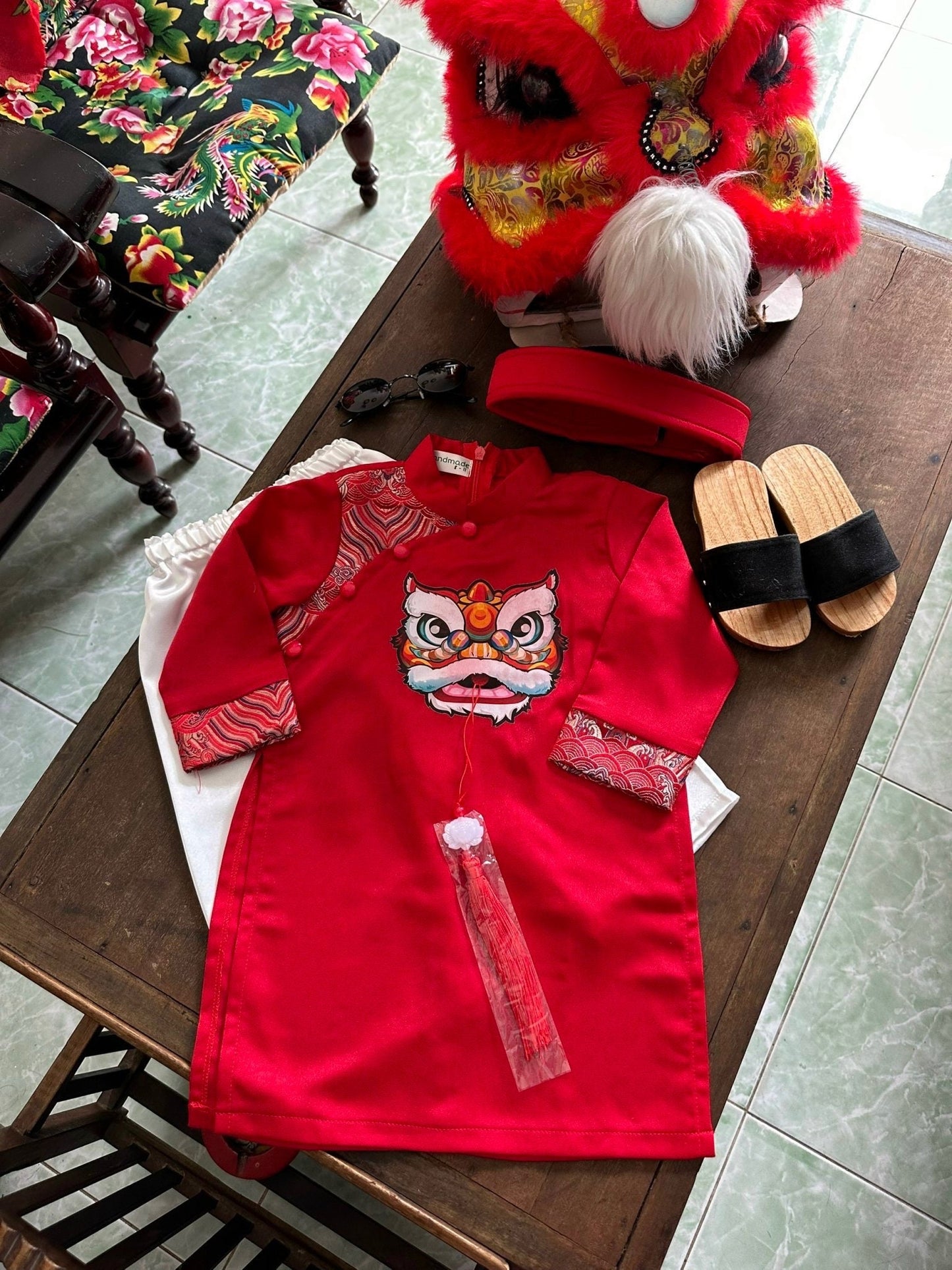 Silk ao dai and headband- Baby, infant, newborn ao dai for boys- baby first ao dai