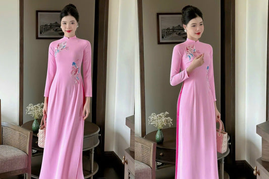 Vietnamese silk áo dài with Floral embroidery