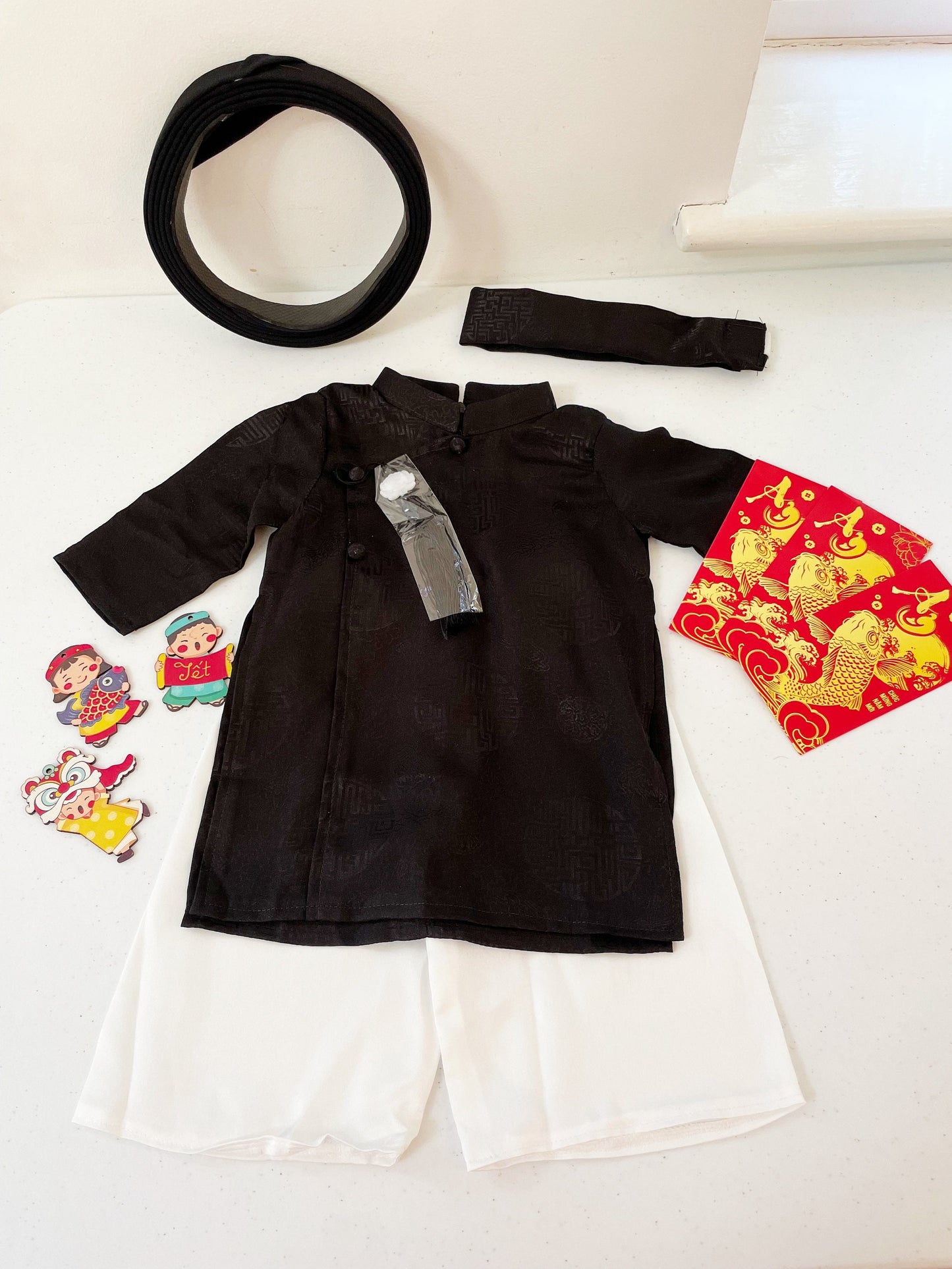 Silk ao dai and turban- Baby, infant, newborn ao dai for boys- baby first ao dai