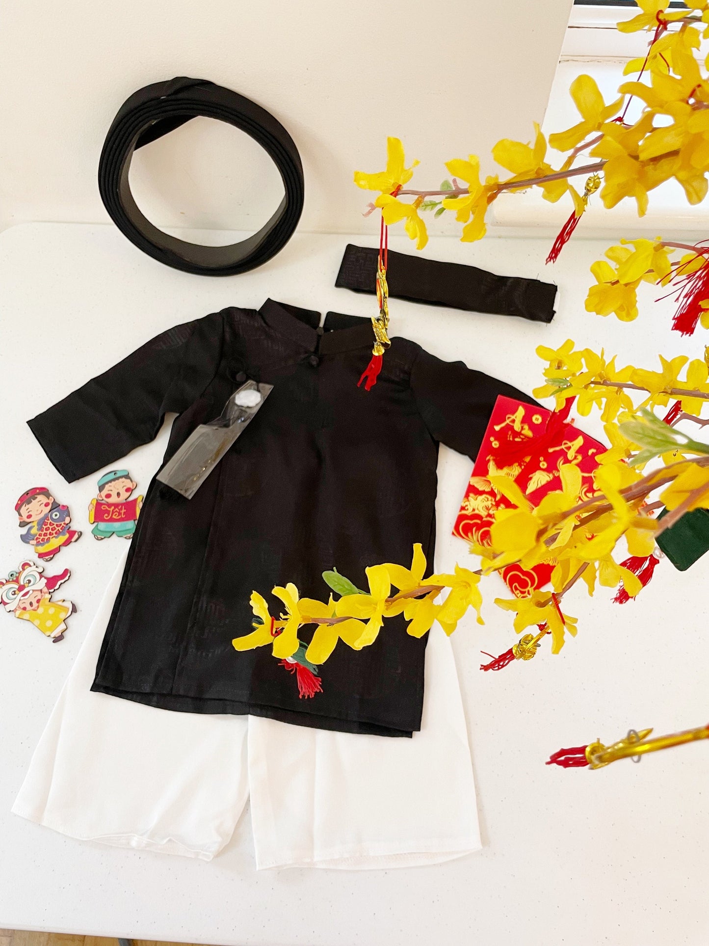 Silk ao dai and turban- Baby, infant, newborn ao dai for boys- baby first ao dai