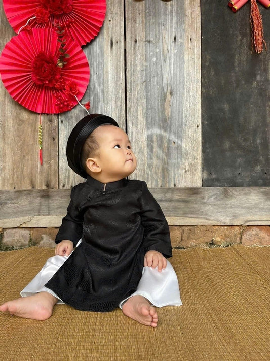 Silk ao dai and turban- Baby, infant, newborn ao dai for boys- baby first ao dai