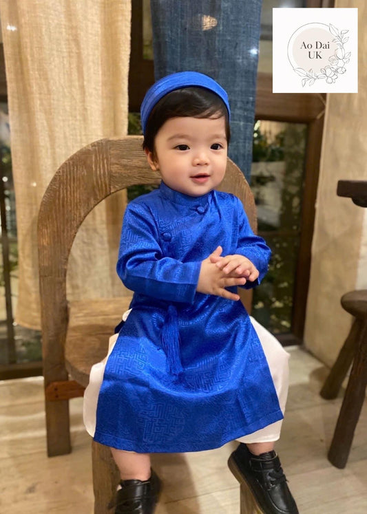 Silk ao dai and headband- Baby, infant, newborn ao dai for boys- baby first ao dai
