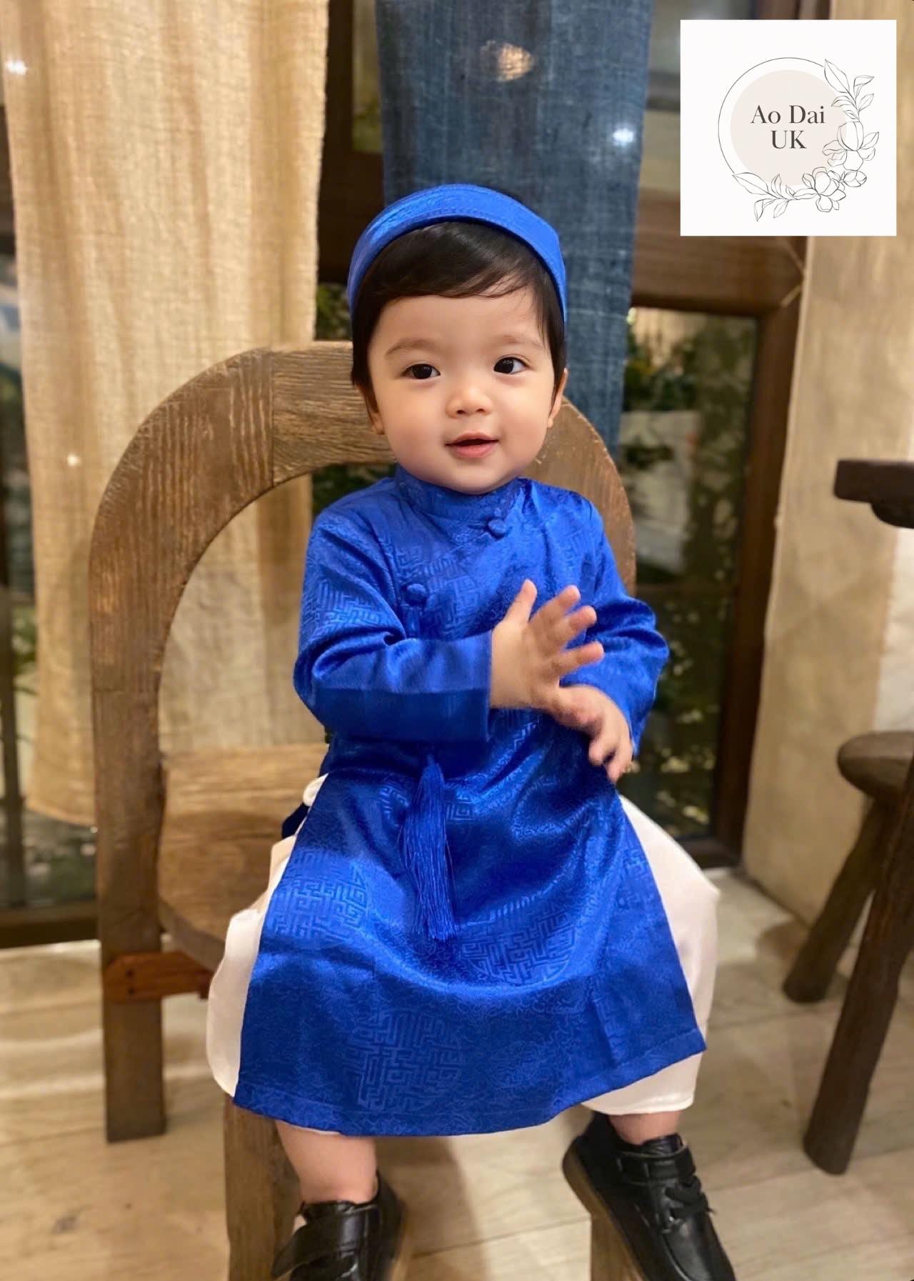 Silk ao dai and headband- Baby, infant, newborn ao dai for boys- baby first ao dai