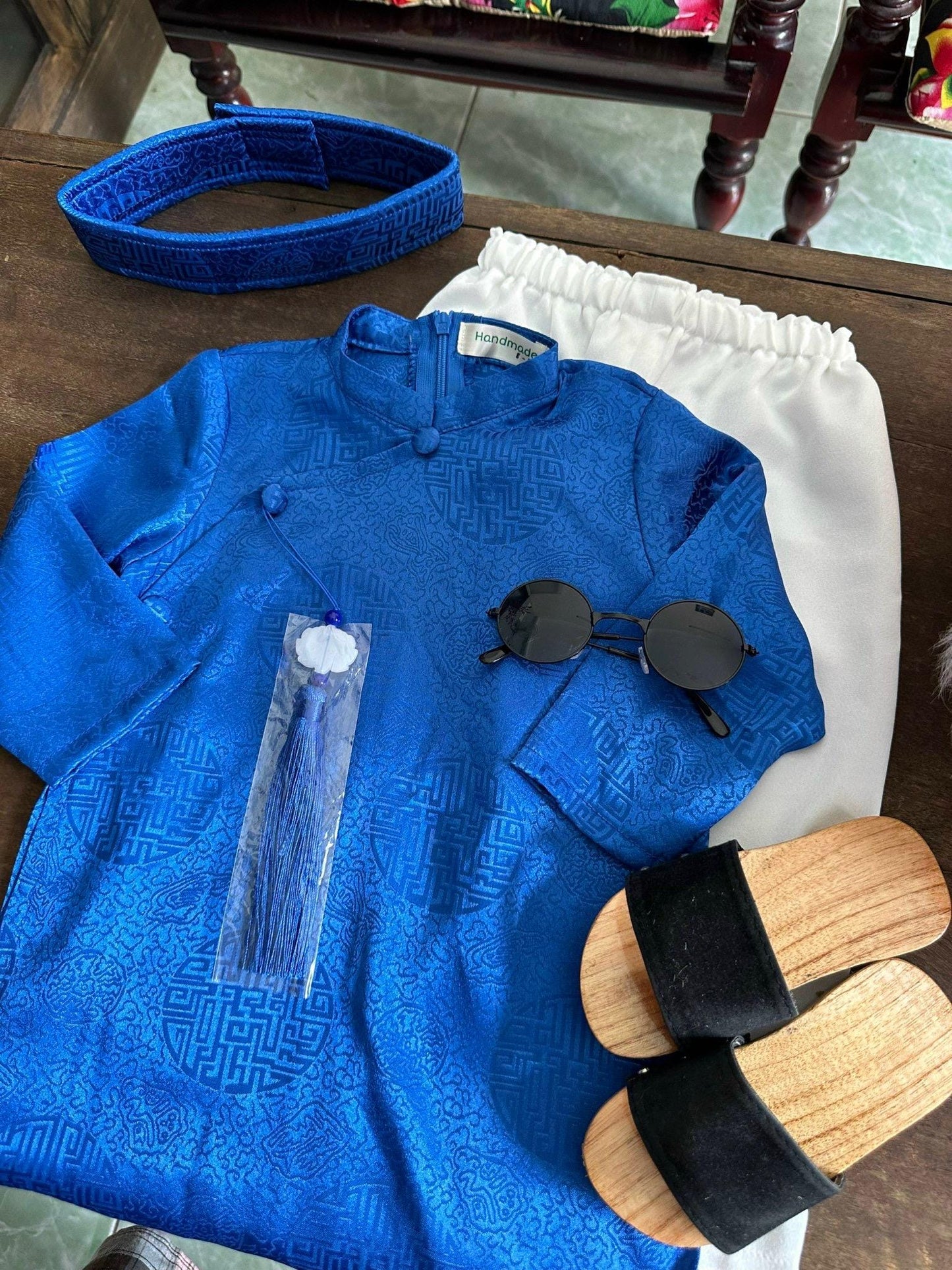 Silk ao dai and headband- Baby, infant, newborn ao dai for boys- baby first ao dai