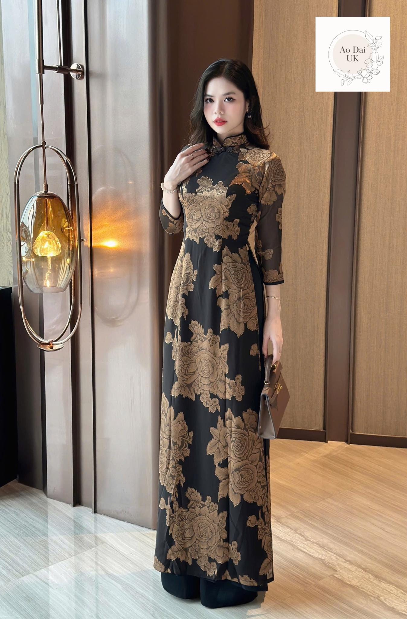 Floral chiffon Ao dai - Ao dai truyen thong - Vietnamese traditional d aodaiUK Floral chiffon Ao dai - Ao dai truyen thong - Vietnamese traditional d aodaiUK