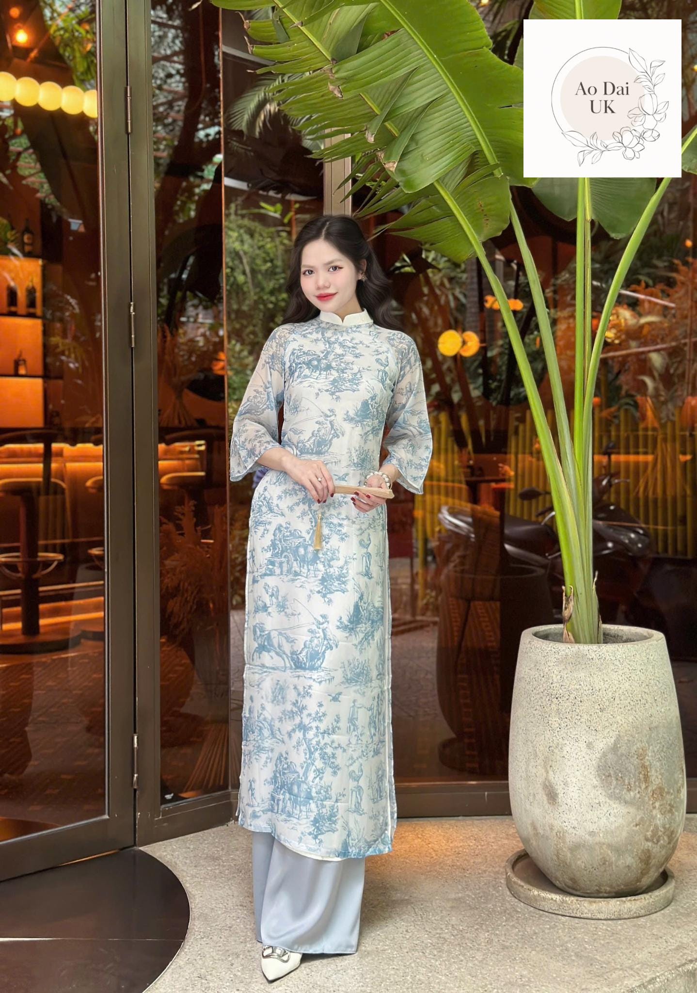 Vietnamese modern ao dai with vintage patterns- Ao Dai loose fit, big sizes, over sizes