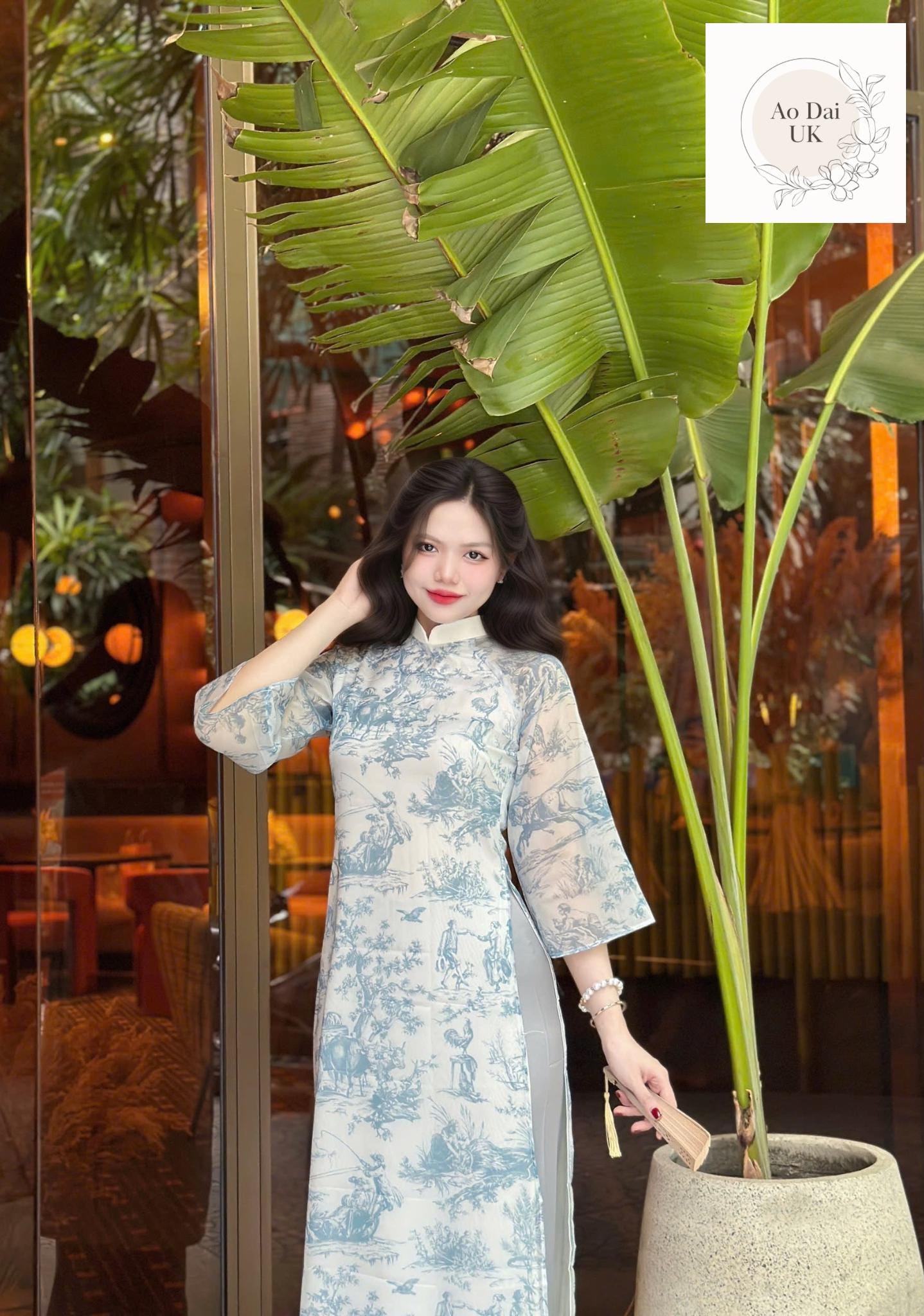 Vietnamese modern ao dai with vintage patterns- Ao Dai loose fit, big sizes, over sizes