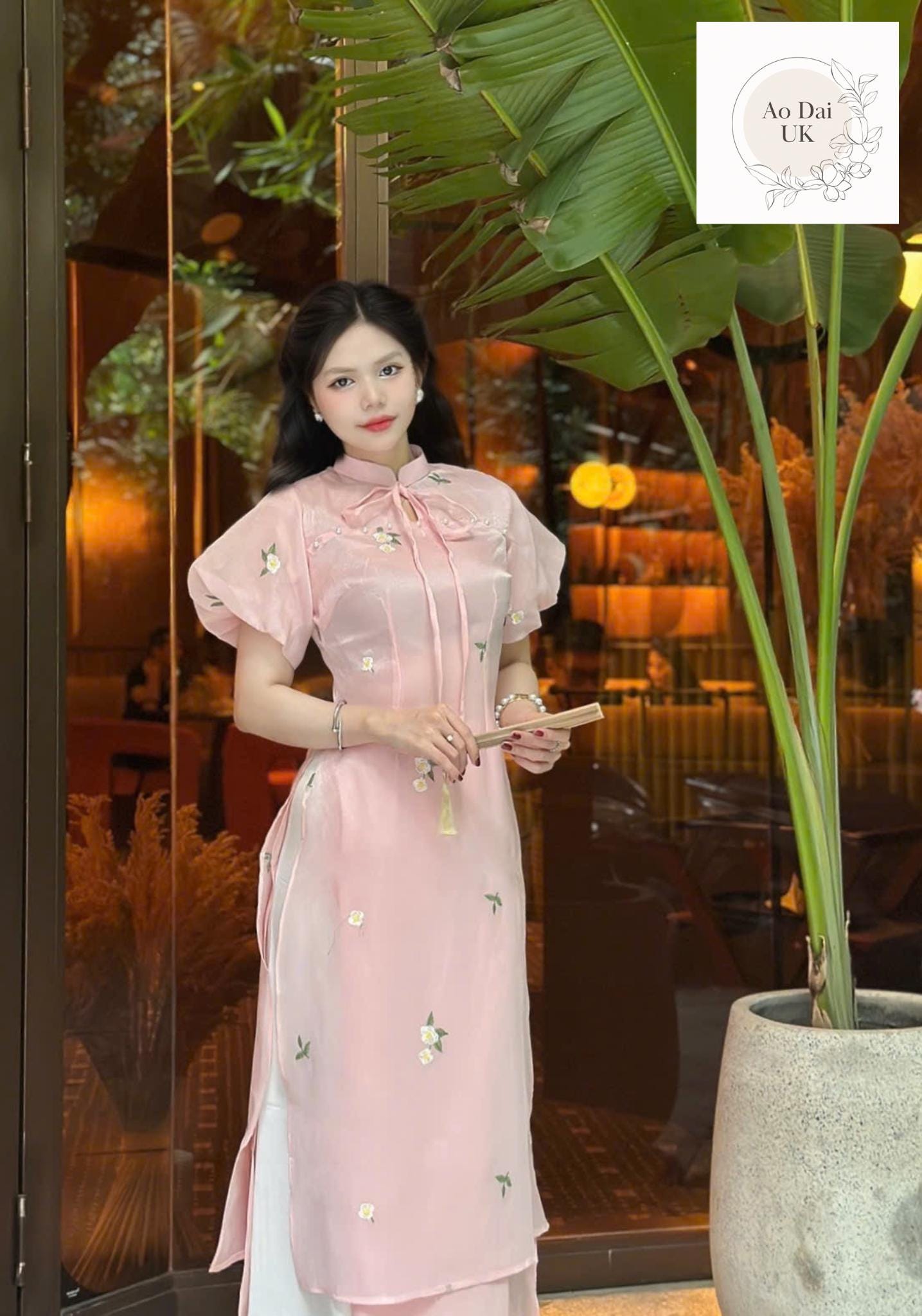 Vietnamese embroidered organza áo dài