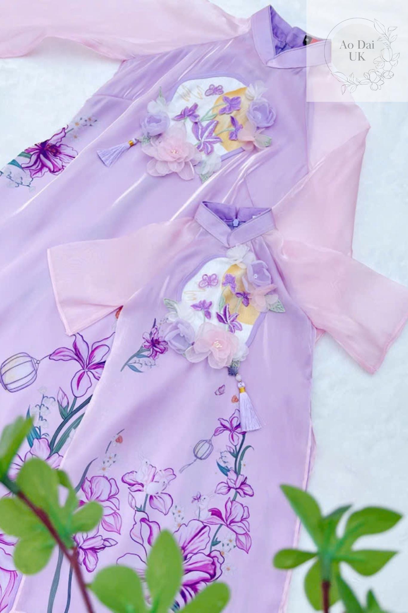 Women and kid matching ao dai- purple floral ao dai