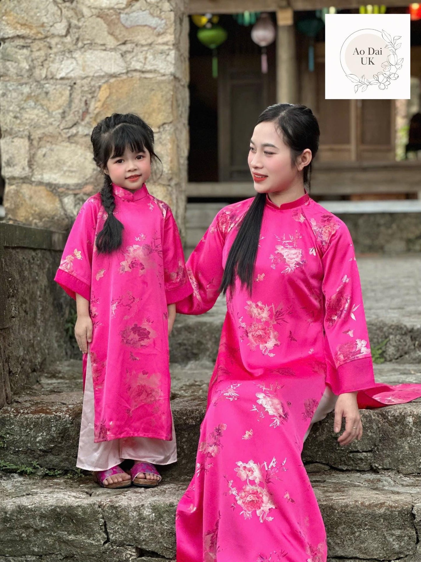Women and kid matching áo dài- Ao dai over size, big size, teen, girl