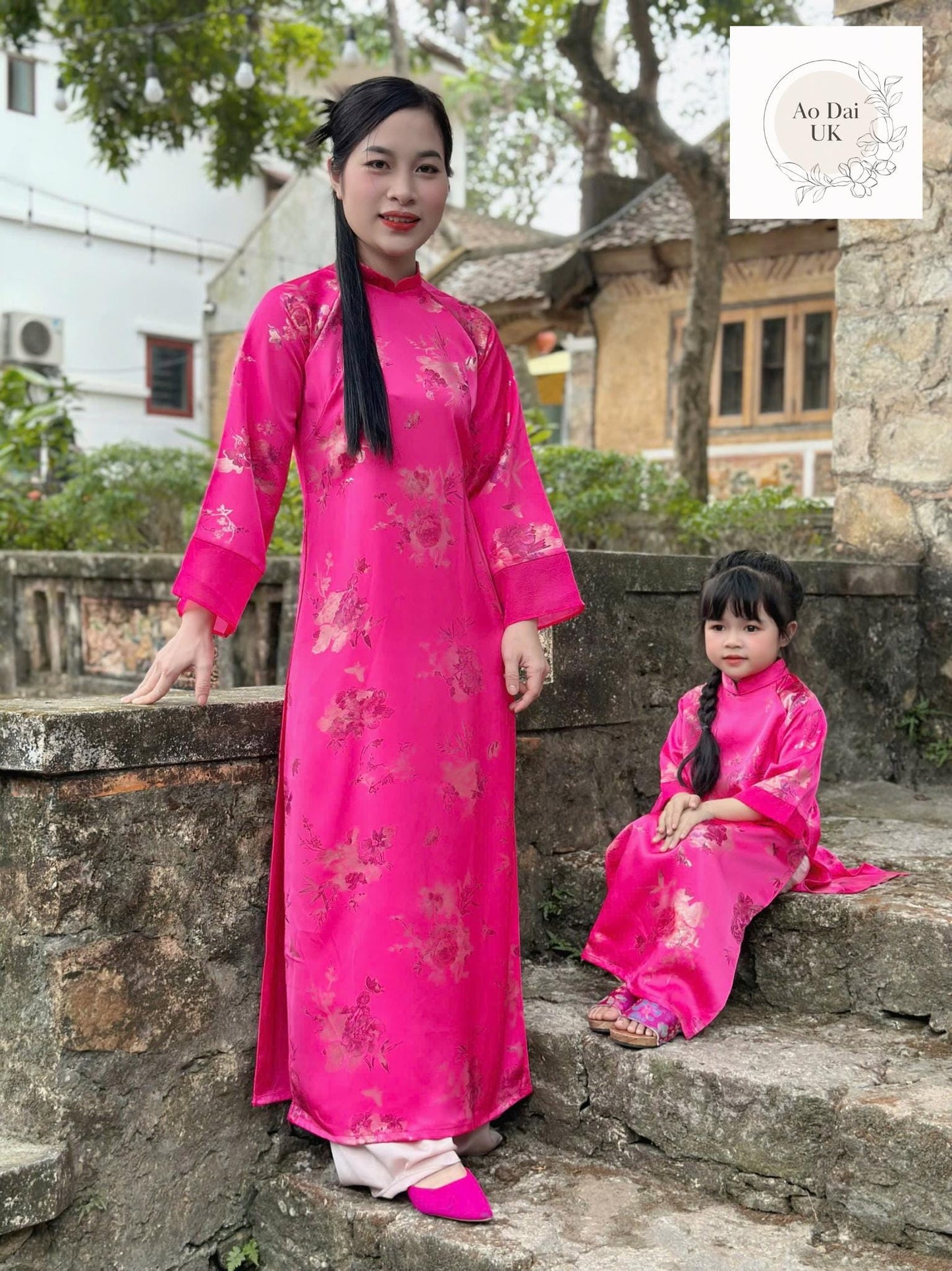 Women and kid matching áo dài- Ao dai over size, big size, teen, girl