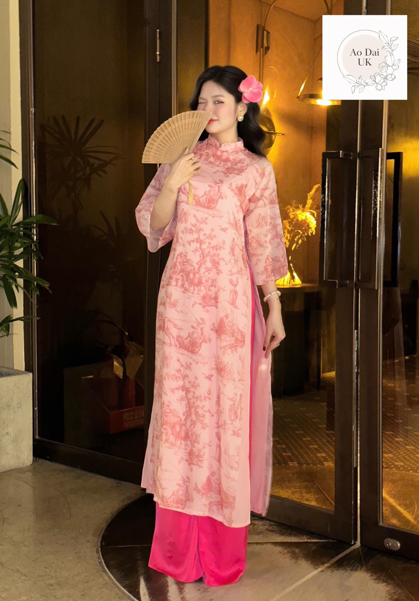 Vietnamese modern ao dai with vintage patterns- Ao Dai loose fit, big sizes, over sizes