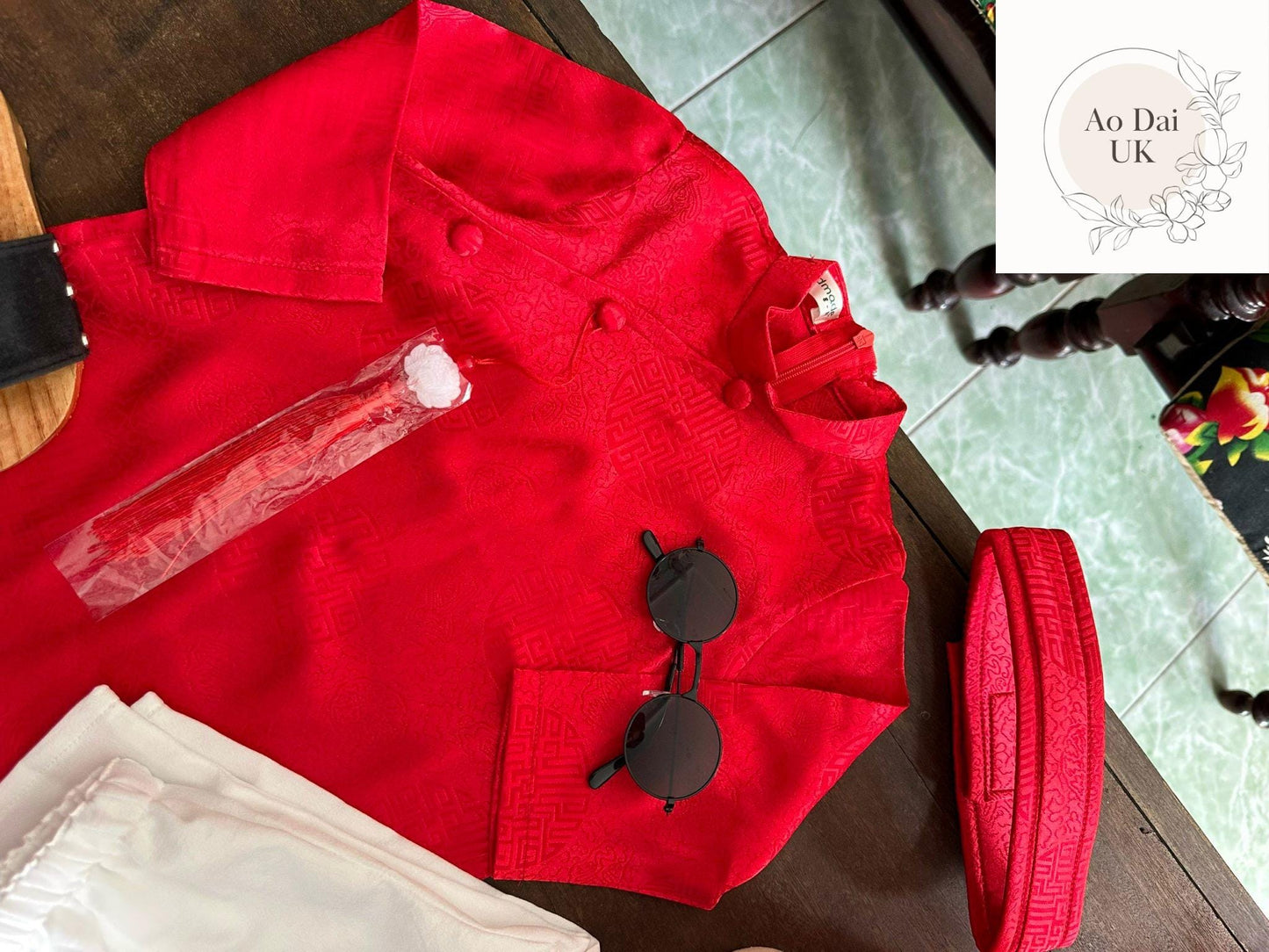 Silk ao dai and headband- Baby, infant, newborn ao dai for boys- baby first ao dai