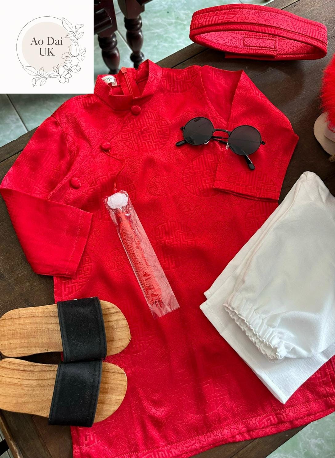 Silk ao dai and headband- Baby, infant, newborn ao dai for boys- baby first ao dai