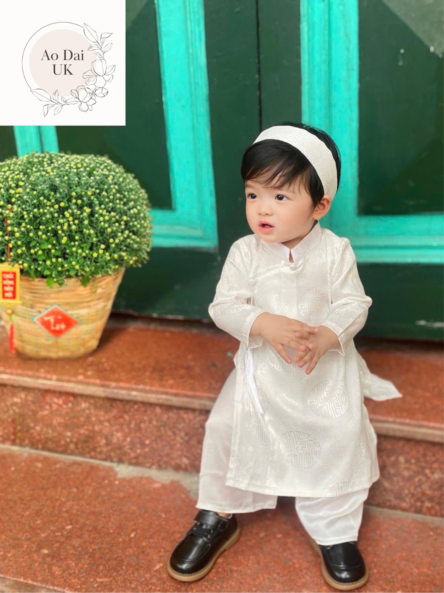 Baptism white ao dai for boy, baby, infant, toddler - baby first ao dai