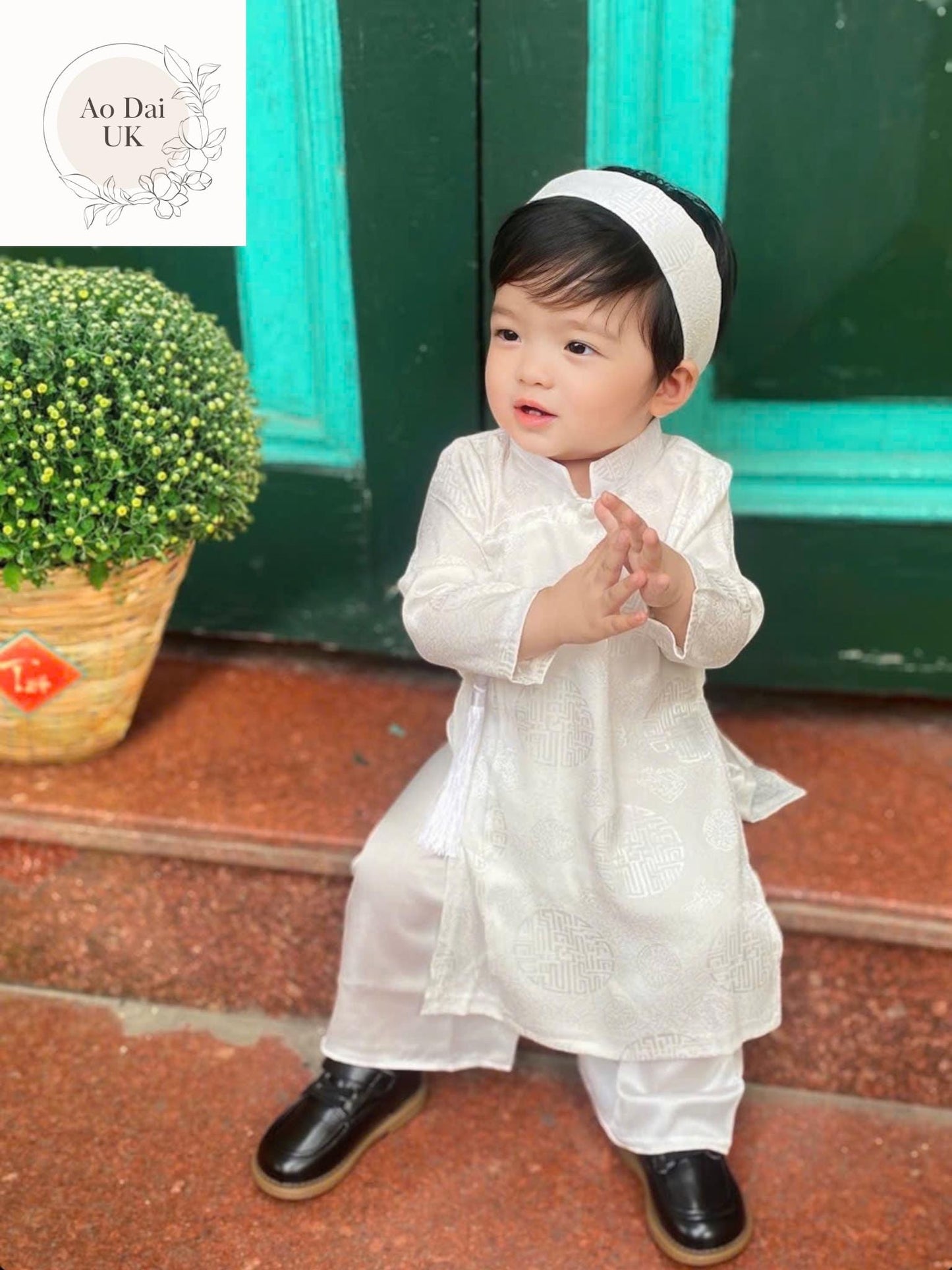 Baptism white ao dai for boy, baby, infant, toddler - baby first ao dai
