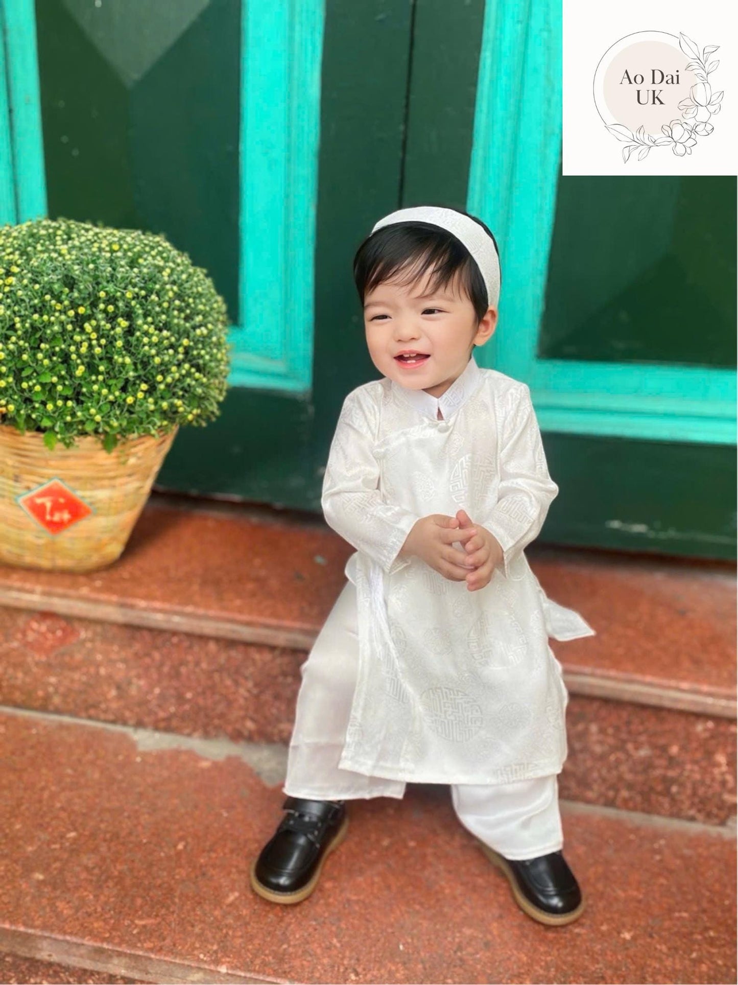 Baptism white ao dai for boy, baby, infant, toddler - baby first ao dai