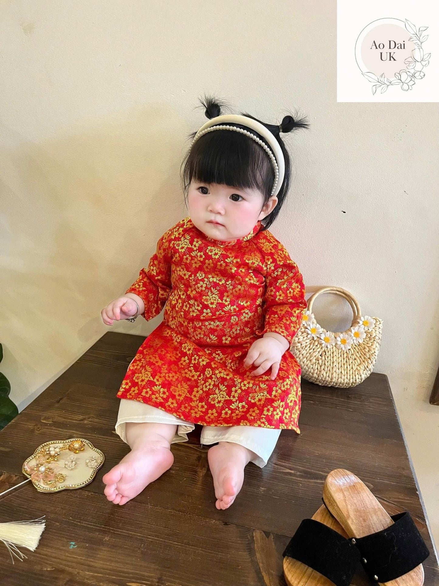 Thai Tuan silk baby, infant, newborn ao dai for girls- baby first ao dai