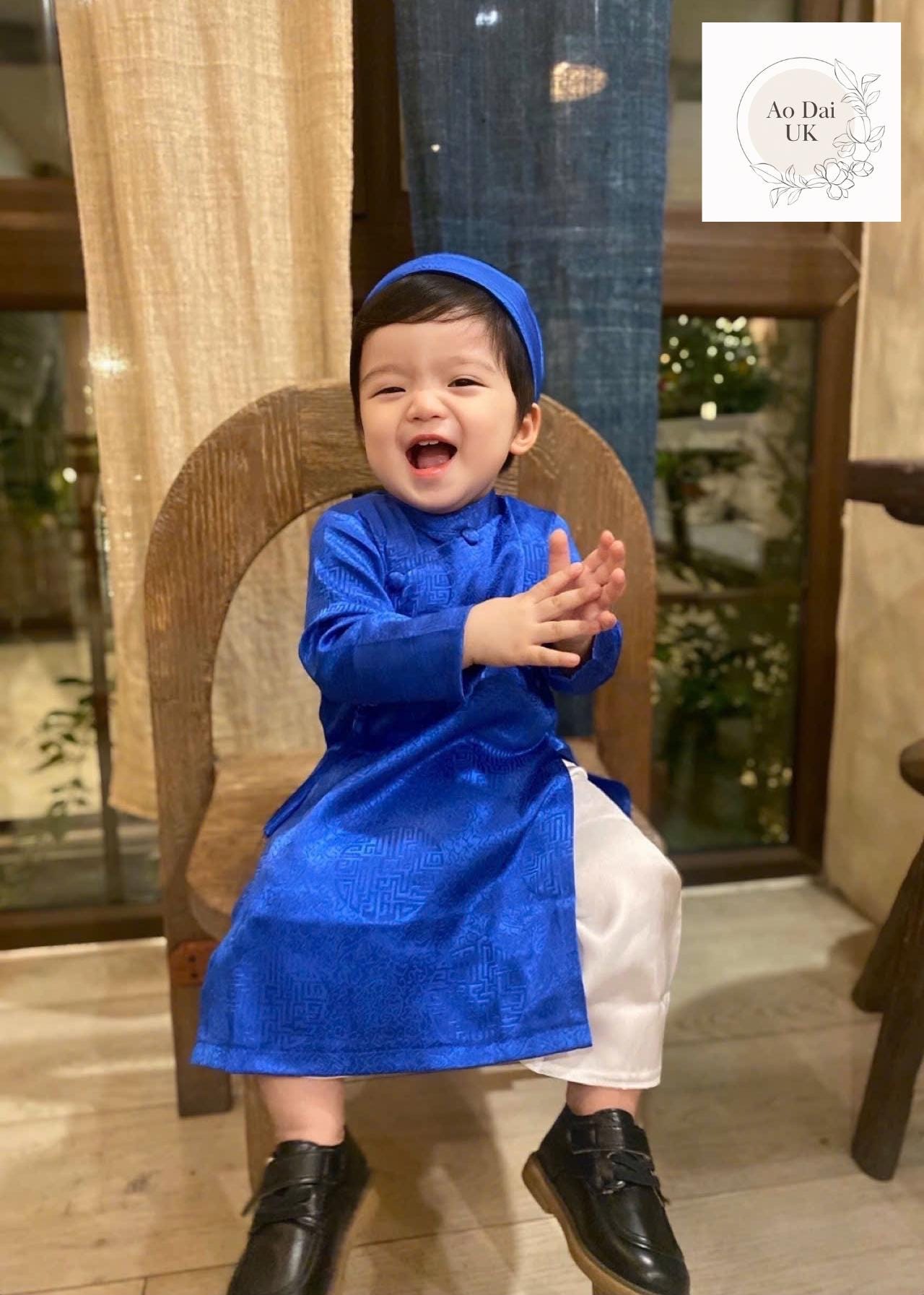 Silk ao dai and headband- Baby, infant, newborn ao dai for boys- baby first ao dai