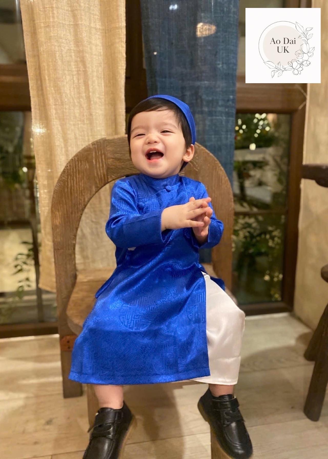 Silk ao dai and headband- Baby, infant, newborn ao dai for boys- baby first ao dai