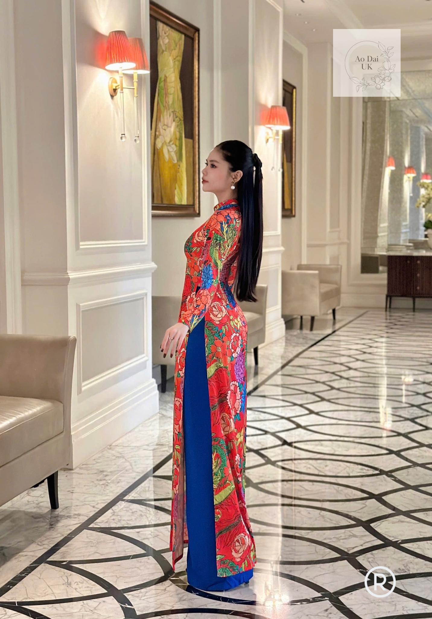 Pure silk Ao dai with dragon print- Ao dai truyen thong - Vietnamese traditional dress for women