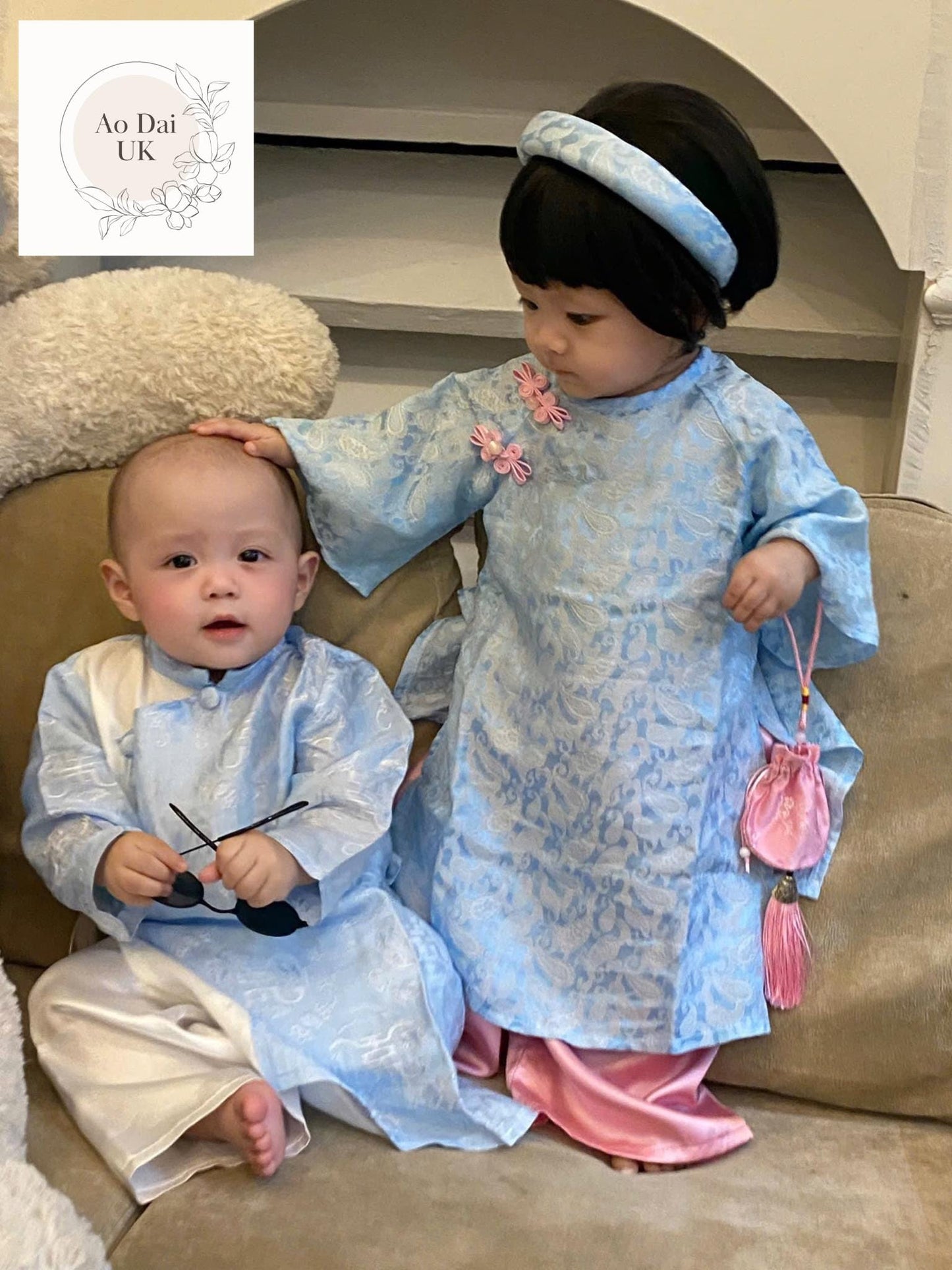 Mulberry silk ao dai for baby, infant, newborn - baby boy, girl first ao dai