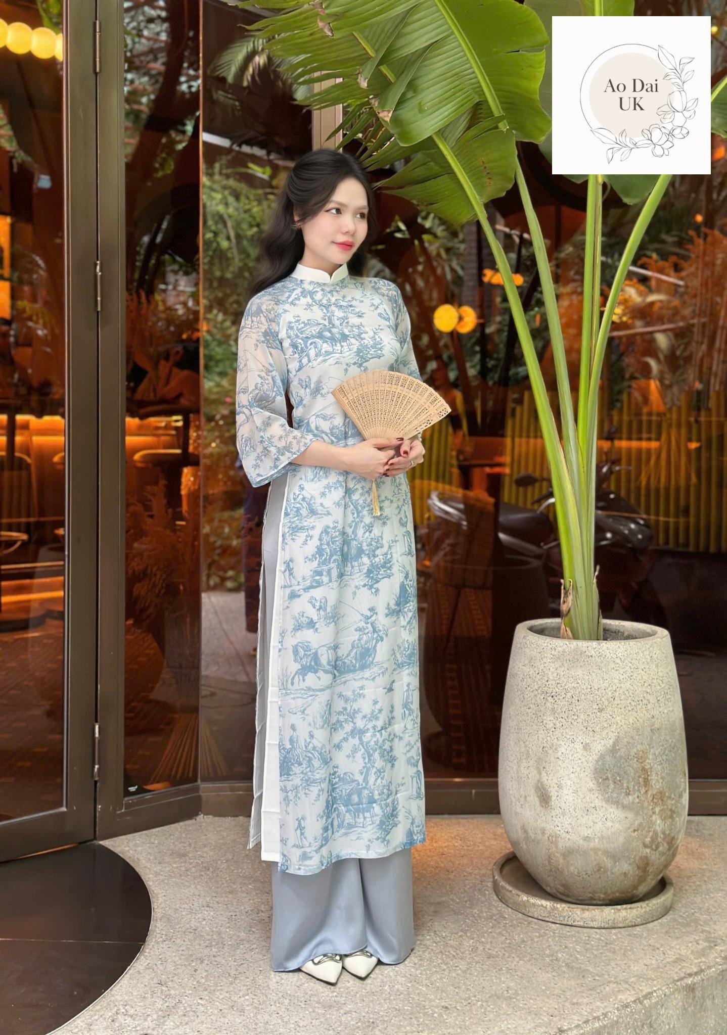 Vietnamese modern ao dai with vintage patterns- Ao Dai loose fit, big sizes, over sizes
