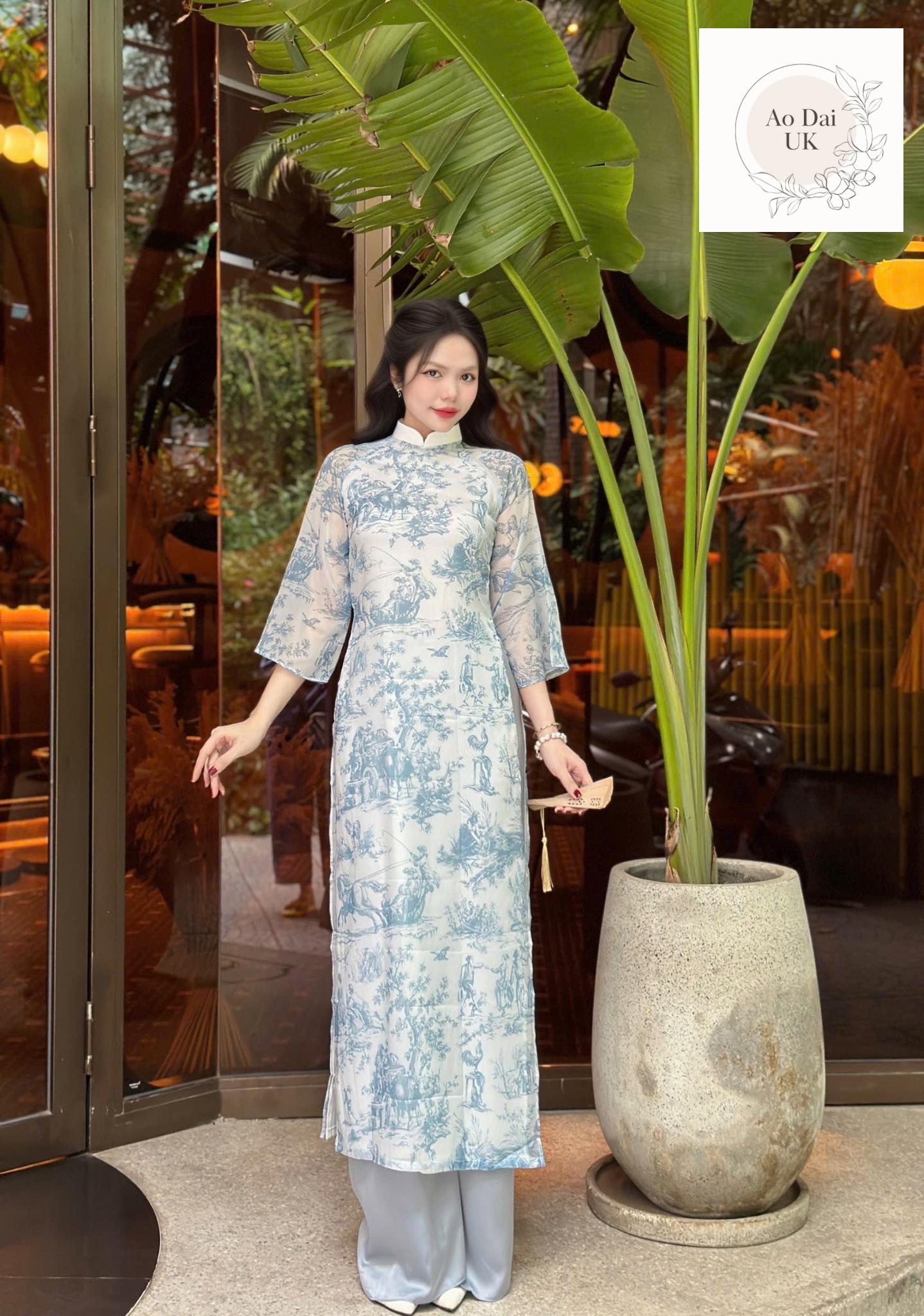 Vietnamese modern ao dai with vintage patterns- Ao Dai loose fit, big sizes, over sizes