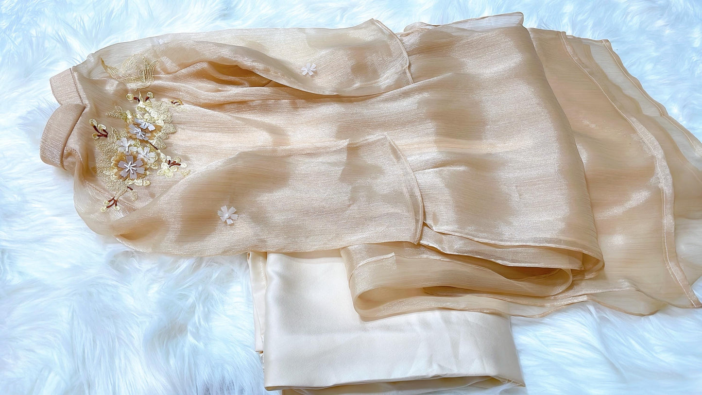 Vietnamese modern ao dai  for women with butterfly and flower embellishments - Ao dai big size over size