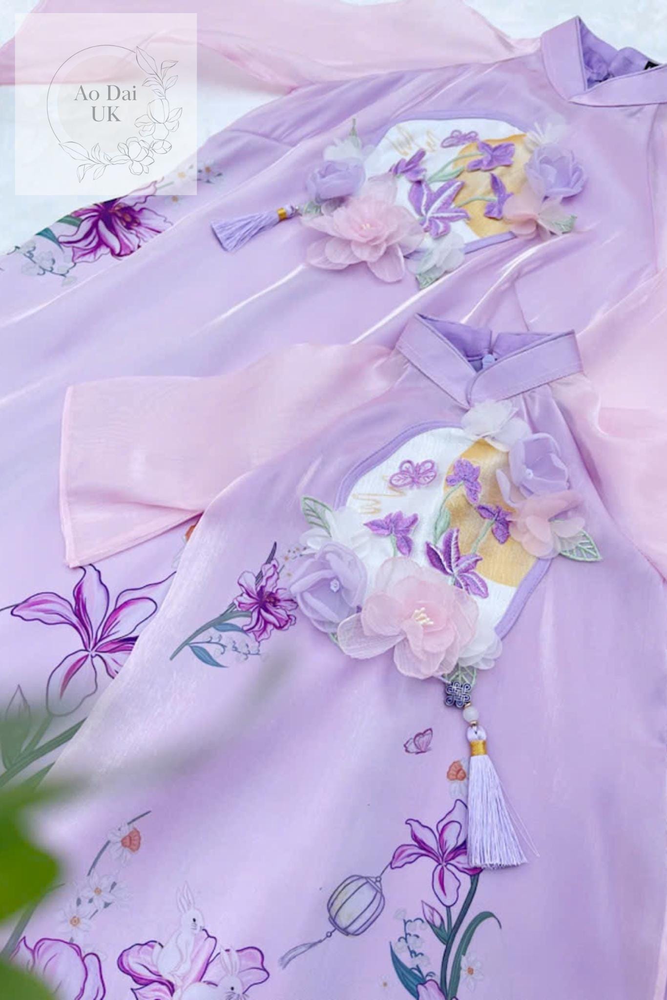 Women and kid matching ao dai- purple floral ao dai