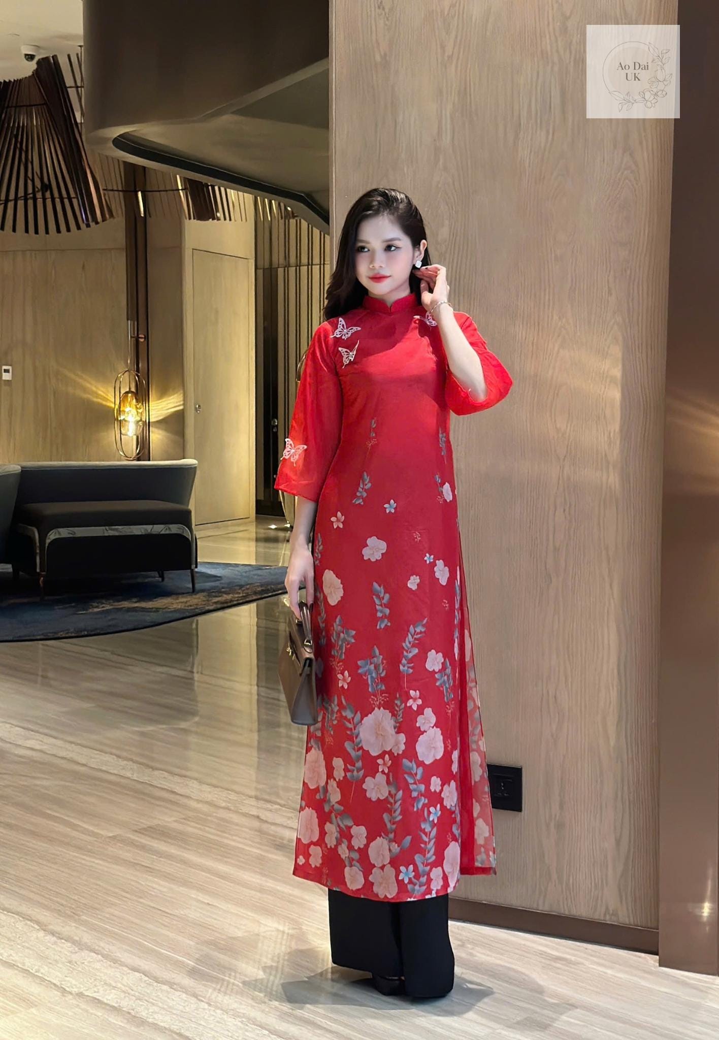 Vietnamese modern ao dai in red colour- Ao Dai loose fit, big sizes, over sizes