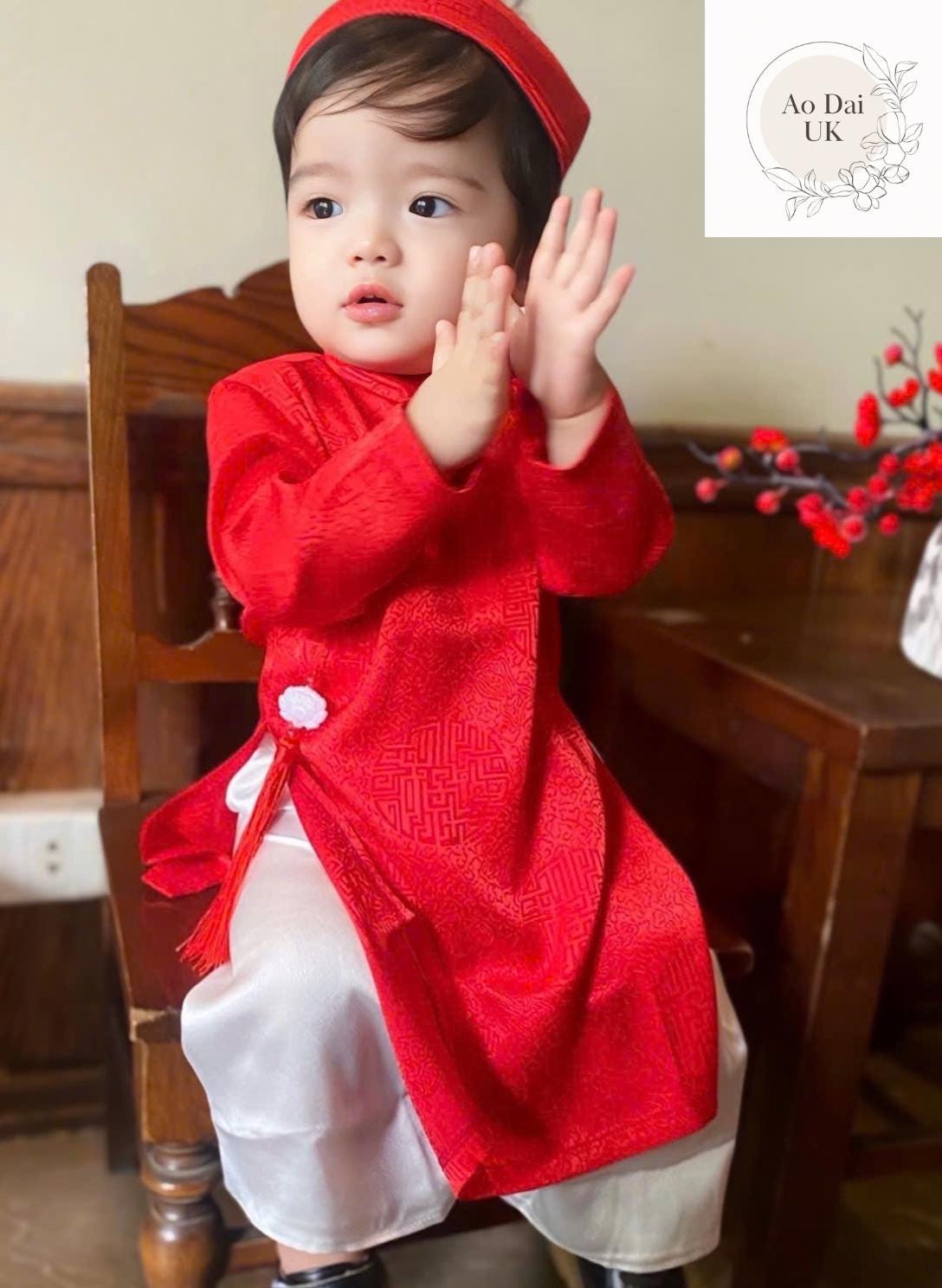 Silk ao dai and headband- Baby, infant, newborn ao dai for boys- baby first ao dai